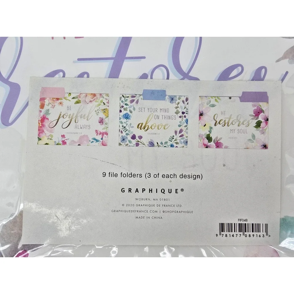 Graphique de France 9 Floral Religious File Folders Gold Foil Scripture FIF048